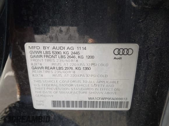 ✅ 2015 Audi Q5 Premium • VIN: WA1CFAFP9FA069613 • Lot: 43644155. Wystawiony na IAAI z przebiegiem 176 544 mil. Bezpłatny archiwum sprzedaży aukcyjnych z USA i szczegółowy raport historii pojazdu na DreamBid. Zdjęcie 9.