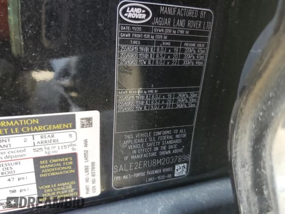 ✅ 2021 Land Rover Defender • VIN: SALE2ERU8M2037898 • Lot: 56066215. Listed on Copart with 64,943 mi. Free auction sales archive from the USA and detailed vehicle history report at DreamBid. Image 14.