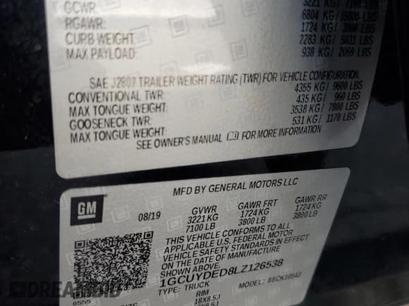 ✅ 2020 Chevrolet Silverado 1500 LT • VIN: 1GCUYDED8LZ126538 • Lot: 80820495. Wystawiony na Copart z przebiegiem 98 256 mil. Bezpłatny archiwum sprzedaży aukcyjnych z USA i szczegółowy raport historii pojazdu na DreamBid. Zdjęcie 12.