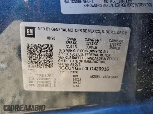 ✅ 2020 Chevrolet Silverado 1500 LTZ • VIN: 3GCUYGET4LG420916 • Lot: 96723605. Wystawiony na Copart z przebiegiem 72 517 mil. Bezpłatny archiwum sprzedaży aukcyjnych z USA i szczegółowy raport historii pojazdu na DreamBid. Zdjęcie 12.