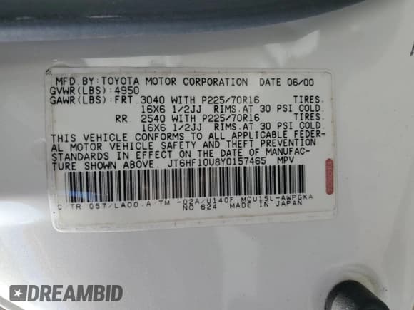 ✅ 2000 Lexus RX 300 • VIN: JT6HF10U8Y0157465 • Lot: 91490365. Wystawiony na Copart z przebiegiem 131 658 mil. Bezpłatny archiwum sprzedaży aukcyjnych z USA i szczegółowy raport historii pojazdu na DreamBid. Zdjęcie 13.