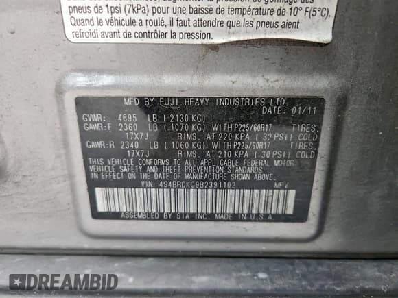 ✅ 2011 Subaru Outback Limited Power Moon • VIN: 4S4BRDKC9B2391102 • Лот: 95339625. Опубликован ранее на Copart с пробегом 175 901 миль. Бесплатный доступ к архиву аукционных продаж из США и подробный отчёт об истории автомобиля на DreamBid. Изображение 14.