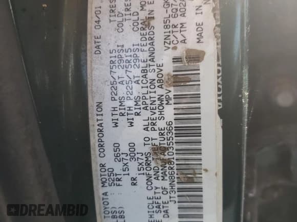 ✅ 2001 Toyota 4Runner SR5 • VIN: JT3HN86R810355366 • Lot: 80818765. Wystawiony na Copart z przebiegiem 264 551 mil. Bezpłatny archiwum sprzedaży aukcyjnych z USA i szczegółowy raport historii pojazdu na DreamBid. Zdjęcie 13.