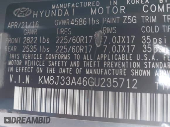 2016 Hyundai Tucson SE z VIN KM8J33A46GU235712, wystawiony jako IAAI lot #43602206 z przebiegiem 88 238 mil mil oraz . Historia ofert i sprzedaży dostępna na DreamBid. Obrazek 9.