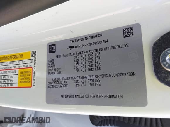 2023 Chevrolet Tahoe RST z VIN 1GNSKRKD4PR334794, wystawiony jako IAAI lot #42717947 z przebiegiem 55 265 mil mil oraz . Historia ofert i sprzedaży dostępna na DreamBid. Obrazek 9.