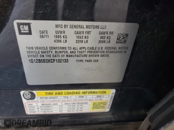 ✅ 2012 Chevrolet Malibu 1LS • VIN: 1G1ZB5E0XCF102133 • Lot: 70023344. Listed on Copart with 196,770 mi. Free auction sales archive from the USA and detailed vehicle history report at DreamBid. Image 12.