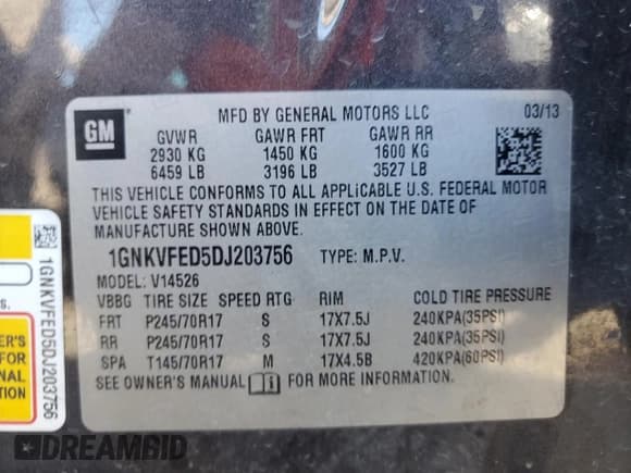 ✅ 2013 Chevrolet Traverse LS • VIN: 1GNKVFED5DJ203756 • Lot: 80393975. Listed on Copart with 168,873 mi. Free auction sales archive from the USA and detailed vehicle history report at DreamBid. Image 13.