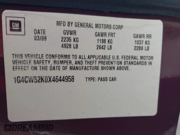 ✅ 1999 Buick Park Avenue • VIN: 1G4CW52K0X4644958 • Lot: 42410638. Wystawiony na IAAI z przebiegiem 151 917 mil. Bezpłatny archiwum sprzedaży aukcyjnych z USA i szczegółowy raport historii pojazdu na DreamBid. Zdjęcie 9.