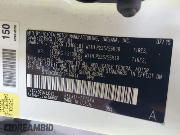 ✅ 2015 Toyota Sienna Limited • VIN: 5TDDK3DC9FS114814 • Lot: 42100413. Listed on IAAI with 157,761 mi. Free auction sales archive from the USA and detailed vehicle history report at DreamBid. Image 9.