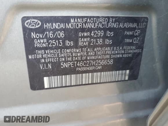 ✅ 2007 Hyundai Sonata GLS • VIN: 5NPET46C27H256658 • Лот: 77312434. Опубликован ранее на Copart с пробегом 172 186 миль. Бесплатный доступ к архиву аукционных продаж из США и подробный отчёт об истории автомобиля на DreamBid. Изображение 12.