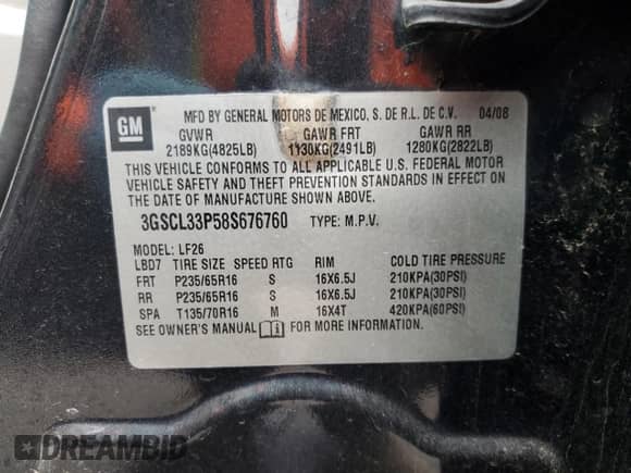 ✅ 2008 Saturn VUE XE • VIN: 3GSCL33P58S676760 • Lot: 44343955. Wystawiony na Copart z przebiegiem 117 403 mil. Bezpłatny archiwum sprzedaży aukcyjnych z USA i szczegółowy raport historii pojazdu na DreamBid. Zdjęcie 13.