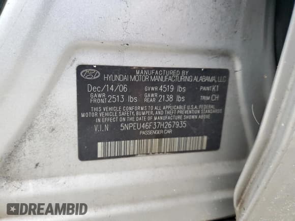 ✅ 2007 Hyundai Sonata SE • VIN: 5NPEU46F37H267935 • Лот: 80689824. Опубликован ранее на Copart с пробегом 234 965 миль. Бесплатный доступ к архиву аукционных продаж из США и подробный отчёт об истории автомобиля на DreamBid. Изображение 12.