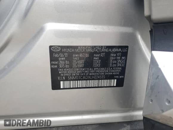 2020 Hyundai Santa Fe SEL z VIN 5NMS3CADXLH224335, wystawiony jako Copart lot #80791595 z przebiegiem 80 073 mil mil oraz Szkoda całkowita • Salvage title. Historia ofert i sprzedaży dostępna na DreamBid. Obrazek 13.