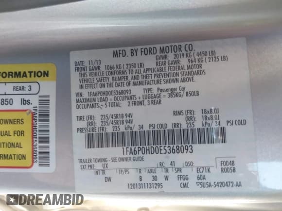 ✅ 2014 Ford Fusion SE • VIN: 1FA6P0HD0E5368093 • Лот: 43580077. Опубликован ранее на IAAI с пробегом 146 123 миль. Бесплатный доступ к архиву аукционных продаж из США и подробный отчёт об истории автомобиля на DreamBid. Изображение 9.