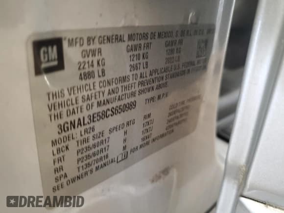 ✅ 2012 Chevrolet Captiva Sport LT • VIN: 3GNAL3E58CS650989 • Lot: 60043265. Wystawiony na Copart z przebiegiem 54 614 mil. Bezpłatny archiwum sprzedaży aukcyjnych z USA i szczegółowy raport historii pojazdu na DreamBid. Zdjęcie 14.