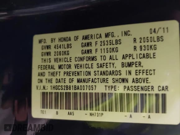 ✅ 2011 Honda Accord EX-L • VIN: 1HGCS2B81BA007057 • Лот: 43596126. Опубликован ранее на IAAI с пробегом 191 345 миль. Бесплатный доступ к архиву аукционных продаж из США и подробный отчёт об истории автомобиля на DreamBid. Изображение 9.