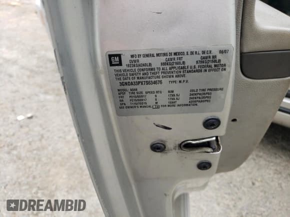 ✅ 2007 Chevrolet HHR LT • VIN: 3GNDA33PX7S634676 • Lot: 54761905. Listed on Copart with Not provided. Free auction sales archive from the USA and detailed vehicle history report at DreamBid. Image 14.