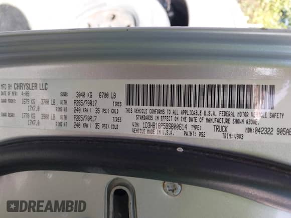 ✅ 2009 Dodge 1500 SLT • VIN: 1D3HB18P59S800614 • Лот: 43380711. Опубликован ранее на IAAI с пробегом 233 099 миль. Бесплатный доступ к архиву аукционных продаж из США и подробный отчёт об истории автомобиля на DreamBid. Изображение 9.