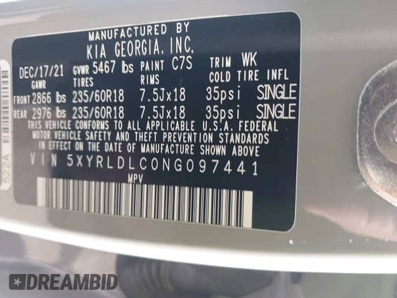 2022 Kia Sorento X-Line S z VIN 5XYRLDLC0NG097441, wystawiony jako IAAI lot #42556752 z przebiegiem 21 463 mil mil oraz . Historia ofert i sprzedaży dostępna na DreamBid. Obrazek 9.