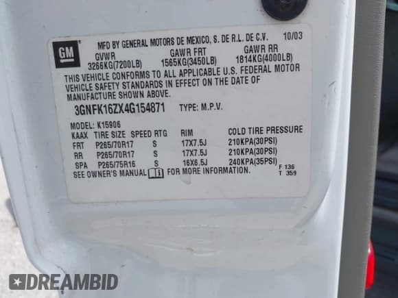 ✅ 2004 Chevrolet Suburban Z71 • VIN: 3GNFK16ZX4G154871 • Лот: 42672379. Опубликован ранее на IAAI с пробегом 264 136 миль. Бесплатный доступ к архиву аукционных продаж из США и подробный отчёт об истории автомобиля на DreamBid. Изображение 9.