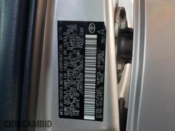 ✅ 2015 Toyota Prius One • VIN: JTDKDTB33F1580613 • Лот: 84264755. Опубликован ранее на Copart с пробегом 131 916 миль. Бесплатный доступ к архиву аукционных продаж из США и подробный отчёт об истории автомобиля на DreamBid. Изображение 12.