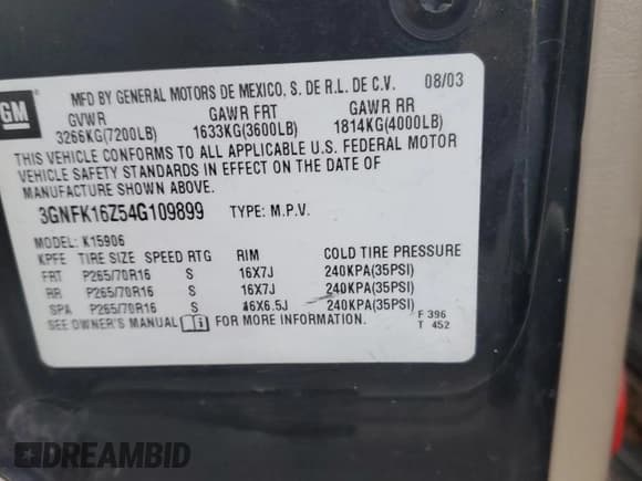 ✅ 2004 Chevrolet Suburban Z71 • VIN: 3GNFK16Z54G109899 • Лот: 81691914. Опубликован ранее на Copart с пробегом Не указан. Бесплатный доступ к архиву аукционных продаж из США и подробный отчёт об истории автомобиля на DreamBid. Изображение 14.