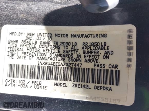 ✅ 2010 Toyota Corolla • VIN: 1NXBU4EE0AZ327447 • Лот: 42103244. Опубликован ранее на IAAI с пробегом 138 734 миль. Бесплатный доступ к архиву аукционных продаж из США и подробный отчёт об истории автомобиля на DreamBid. Изображение 9.