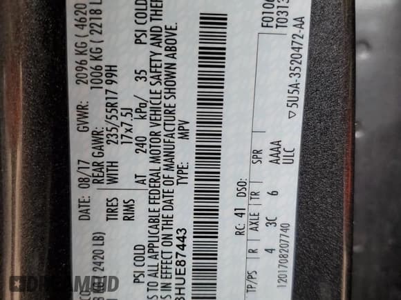 ✅ 2017 Ford Escape SE • VIN: 1FMCU0GD8HUE87443 • Lot: 86896555. Listed on Copart with 79,770 mi. Free auction sales archive from the USA and detailed vehicle history report at DreamBid. Image 13.