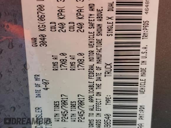 2007 Dodge 1500 ST z VIN 1D7HA18K87J598540, wystawiony jako Copart lot #71415414 z przebiegiem 177 415 mil mil oraz Szkoda całkowita • Salvage title. Historia ofert i sprzedaży dostępna na DreamBid. Obrazek 14.