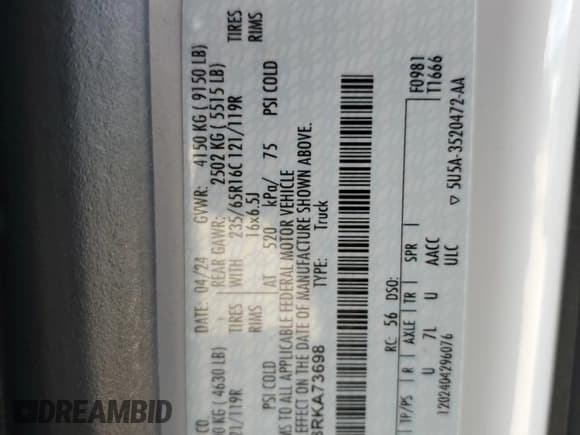 ✅ 2024 Ford Transit • VIN: 1FTBR2XG3RKA73698 • Lot: 66554455. Wystawiony na Copart z przebiegiem 18 446 mil. Bezpłatny archiwum sprzedaży aukcyjnych z USA i szczegółowy raport historii pojazdu na DreamBid. Zdjęcie 12.