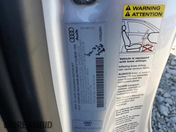 ✅ 2008 Audi TT 2.0T • VIN: TRUAF38J181001039 • Lot: 90690995. Listed on Copart with 109,064 mi. Free auction sales archive from the USA and detailed vehicle history report at DreamBid. Image 13.