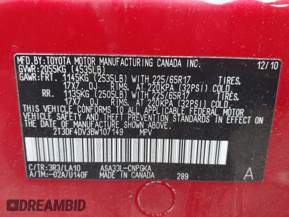 ✅ 2011 Toyota RAV4 Limited • VIN: 2T3DF4DV3BW107149 • Lot: 43579485. Listed on IAAI with 208,235 mi. Free auction sales archive from the USA and detailed vehicle history report at DreamBid. Image 9.