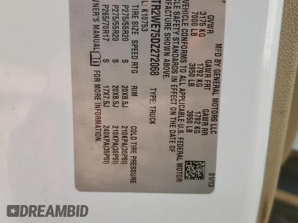 ✅ 2013 GMC Sierra 1500 SLT • VIN: 1GTR2WE75DZ272068 • Lot: 61179585. Listed on Copart with 203,512 mi. Free auction sales archive from the USA and detailed vehicle history report at DreamBid. Image 13.