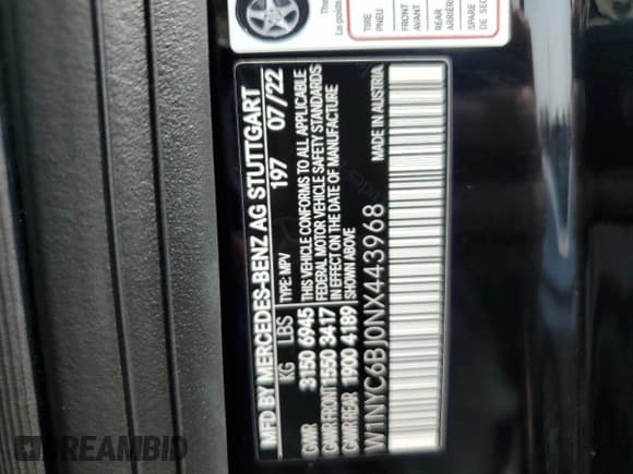 ✅ 2022 Mercedes-Benz G 550 • VIN: W1NYC6BJ0NX443968 • Лот: 57756843. Опубликован ранее на Copart с пробегом 3 432 миль. Бесплатный доступ к архиву аукционных продаж из США и подробный отчёт об истории автомобиля на DreamBid. Изображение 16.