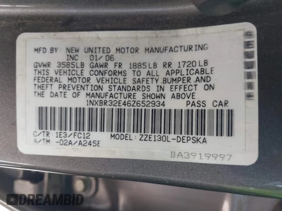 ✅ 2006 Toyota Corolla CE • VIN: 1NXBR32E46Z652934 • Lot: 42541738. Wystawiony na IAAI z przebiegiem 180 989 mil. Bezpłatny archiwum sprzedaży aukcyjnych z USA i szczegółowy raport historii pojazdu na DreamBid. Zdjęcie 9.