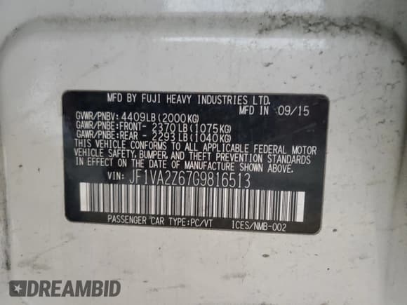 ✅ 2016 Subaru WRX STI Limited • VIN: JF1VA2Z67G9816513 • Lot: 43134775. Listed on Copart with 58,930 mi. Free auction sales archive from the USA and detailed vehicle history report at DreamBid. Image 12.