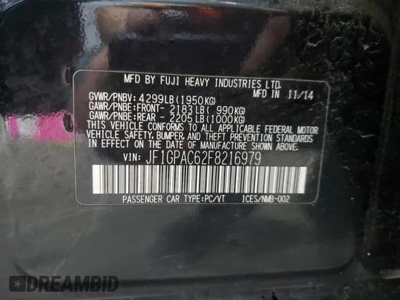 ✅ 2015 Subaru Impreza Premium • VIN: JF1GPAC62F8216979 • Lot: 85668075. Wystawiony na Copart z przebiegiem 213 575 mil. Bezpłatny archiwum sprzedaży aukcyjnych z USA i szczegółowy raport historii pojazdu na DreamBid. Zdjęcie 12.