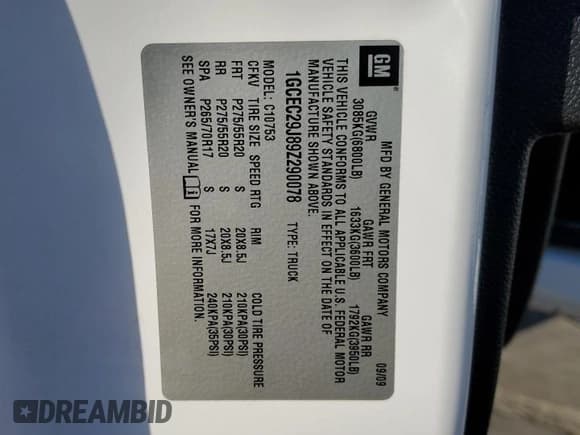 ✅ 2009 Chevrolet Silverado 1500 LT • VIN: 1GCEC29J89Z290078 • Lot: 73553264. Listed on Copart with 167,934 mi. Free auction sales archive from the USA and detailed vehicle history report at DreamBid. Image 13.