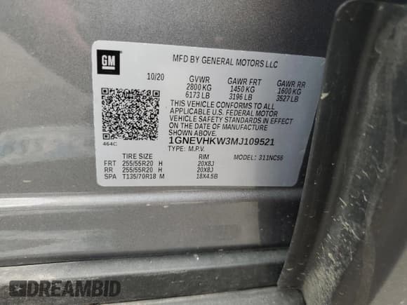 ✅ 2021 Chevrolet Traverse LT • VIN: 1GNEVHKW3MJ109521 • Lot: 81776725. Listed on Copart with 80,952 mi. Free auction sales archive from the USA and detailed vehicle history report at DreamBid. Image 13.