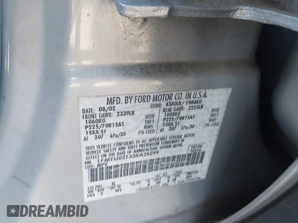 ✅ 2003 Ford Escape XLS Popular • VIN: 1FMYU02133KA26299 • Lot: 43590240. Listed on IAAI with 268,448 mi. Free auction sales archive from the USA and detailed vehicle history report at DreamBid. Image 9.