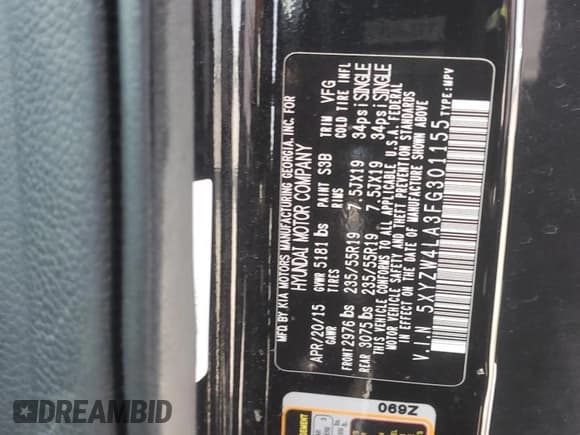 ✅ 2015 Hyundai Santa Fe • VIN: 5XYZW4LA3FG301155 • Лот: 65427094. Опубликован ранее на Copart с пробегом 132 056 миль. Бесплатный доступ к архиву аукционных продаж из США и подробный отчёт об истории автомобиля на DreamBid. Изображение 14.