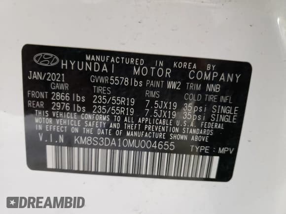 ✅ 2021 Hyundai Santa Fe SEL Premium • VIN: KM8S3DA10MU004655 • Lot: 38849803. Wystawiony na Copart z przebiegiem 23 779 mil. Bezpłatny archiwum sprzedaży aukcyjnych z USA i szczegółowy raport historii pojazdu na DreamBid. Zdjęcie 15.