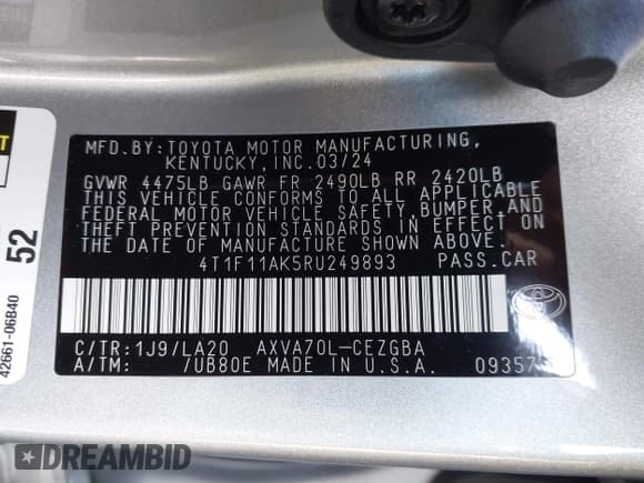 ✅ 2024 Toyota Camry XLE • VIN: 4T1F11AK5RU249893 • Лот: 43578996. Опубликован ранее на IAAI с пробегом 30 370 миль. Бесплатный доступ к архиву аукционных продаж из США и подробный отчёт об истории автомобиля на DreamBid. Изображение 9.