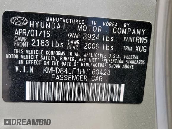 ✅ 2017 Hyundai Elantra SE • VIN: KMHD84LF1HU160423 • Lot: 68926925. Listed on Copart with 23,684 mi. Free auction sales archive from the USA and detailed vehicle history report at DreamBid. Image 13.