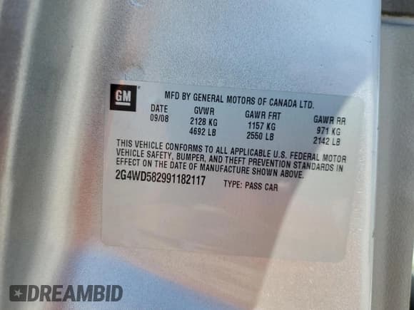 ✅ 2009 Buick LaCrosse CXL • VIN: 2G4WD582991182117 • Лот: 81304185. Опубликован ранее на Copart с пробегом 93 280 миль. Бесплатный доступ к архиву аукционных продаж из США и подробный отчёт об истории автомобиля на DreamBid. Изображение 12.