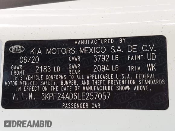 ✅ 2020 Kia Forte LXS • VIN: 3KPF24AD6LE257057 • Лот: 43165864. Опубликован ранее на IAAI с пробегом 83 508 миль. Бесплатный доступ к архиву аукционных продаж из США и подробный отчёт об истории автомобиля на DreamBid. Изображение 9.