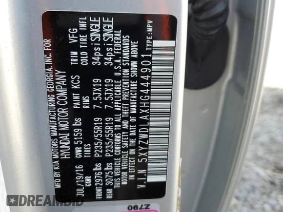 ✅ 2017 Hyundai Santa Fe Ultimate • VIN: 5XYZWDLAXHG444901 • Lot: 44837293. Wystawiony na Copart z przebiegiem 65 315 mil mil. Skorzystaj z bezpłatnego archiwum sprzedaży aukcyjnych z USA i zobacz szczegółowy raport historii pojazdu na DreamBid. Zdjęcie 12.