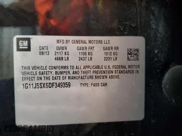 ✅ 2013 Chevrolet Malibu LTZ • VIN: 1G11J5SX6DF349359 • Lot: 85578835. Listed on Copart with 140,851 mi. Free auction sales archive from the USA and detailed vehicle history report at DreamBid. Image 13.