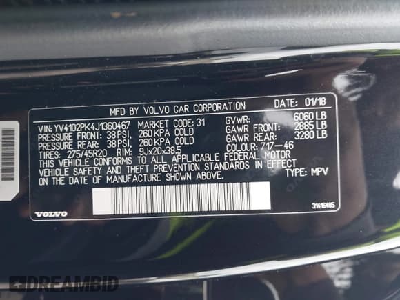 ✅ 2018 Volvo XC90 Momentum • VIN: YV4102PK4J1360467 • Lot: 43529700. Listed on IAAI with 71,447 mi. Free auction sales archive from the USA and detailed vehicle history report at DreamBid. Image 9.