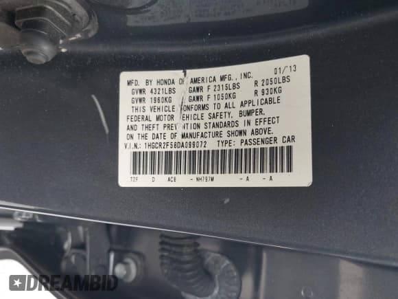 ✅ 2013 Honda Accord Sport • VIN: 1HGCR2F58DA099072 • Лот: 43631555. Опубликован ранее на IAAI с пробегом 118 079 миль. Бесплатный доступ к архиву аукционных продаж из США и подробный отчёт об истории автомобиля на DreamBid. Изображение 9.